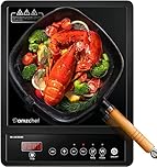 AMZCHEF Single Induction Hob, Portable Induction Hob, 10 Temperature Settings and Power levels from 300W to 2000W, Black Frosted Glass Panel,Sensitive Press Control, 3-hour Timer