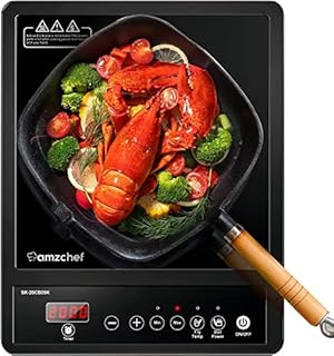 AMZCHEF Single Induction Hob, Portable Induction Hob, 10 Temperature Settings and Power levels from 300W to 2000W, Black Frosted Glass Panel,Sensitive Press Control, 3-hour Timer