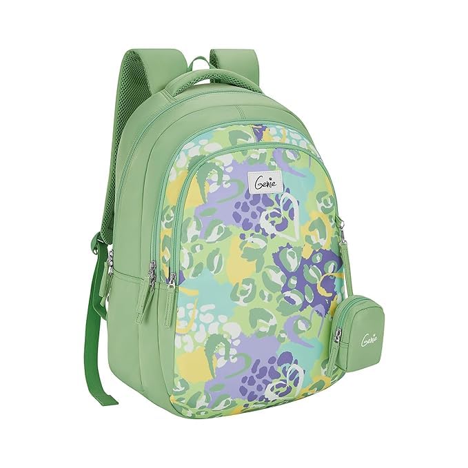 Genie School Backpack for Girls |19 In-36 Ltr with Three Compartments, Side Pockets and Light Weight with Padded Shoulders |Best for Books,Stationery,Lunch Box & Essentials