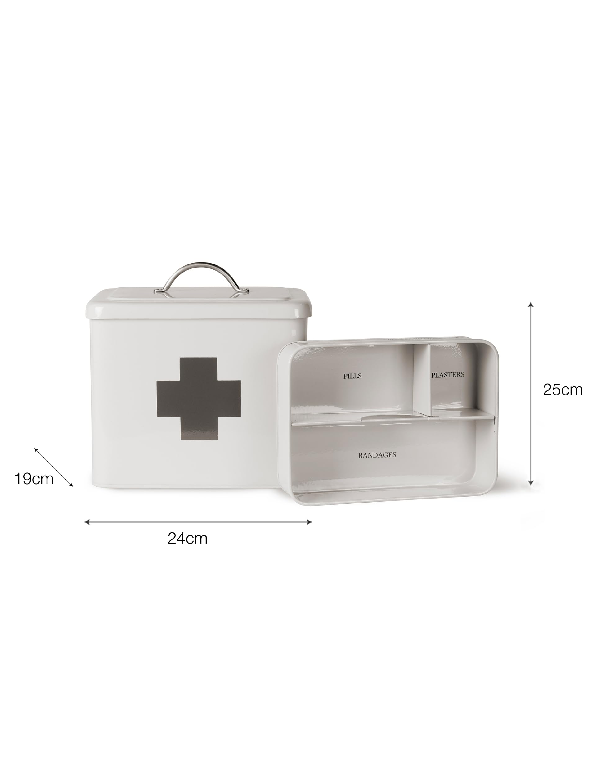 CKB LTD Cassetta di pronto soccorso per medicinali in metallo, kit medico con divisori, vassoio organizer rimovibile, organizer a 2 ripiani, realizzato in acciaio verniciato a polvere bianco gesso, 25