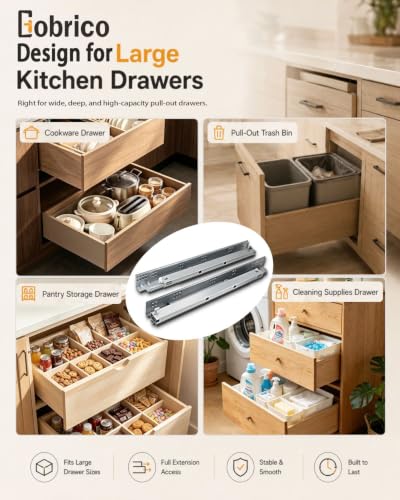Image of Gobrico 21 inch Soft Close Under Mounting Drawer Slides, Concealed Rear /Bottom Mounted Drawer Glides Runners, Locking Device Mounting Screws Included, 12Pair Contractor Pack