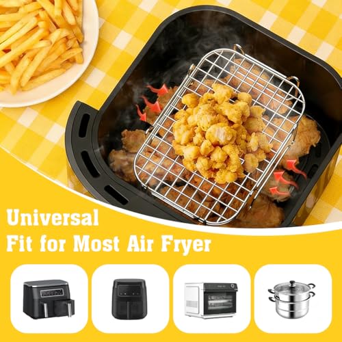 Image of Supvox 2Pcs Stainless Steel Air Fryer Stand, Stackable Boven Grill Stand, Cooking Rack for Baking, Roasting & Dehydrating, 7.64''x5.16'' & 7.95''x5.16''