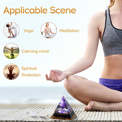 Hopeseed Orgone Pyramid Taichi Orgonite Amethyst&Obsidian Healing Crystal Pyramid Positive Energy Generator for Reduce Stress Reiki Chakra Healing Meditation Attract Lucky, with 2 White Crystal Stones - Image 5