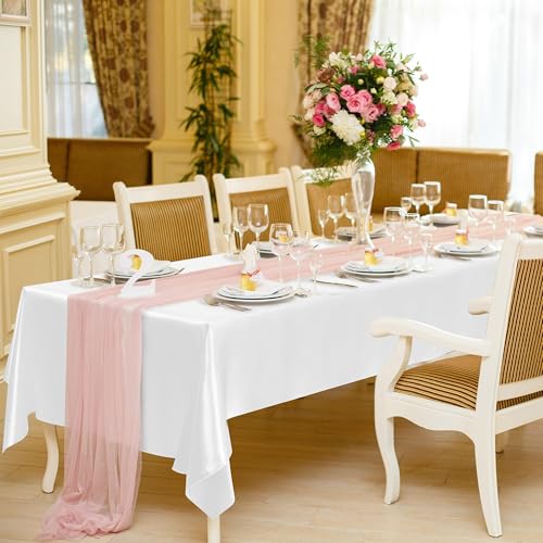 MCEAST 6 Packs Satin Tablecloth 102 x 58 Inches Rectangular Table Overlay Cover Bright Silk Tablecloth Smooth Fabric Table Decor for Wedding Banquet Decoration (White) by MCEAST - Used condition - Image 7