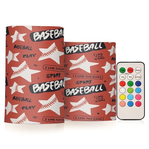 Baseball mit Text und Sternen, flammenlose Kerzen, LED-Stumpenkerzen, 2 Packungen