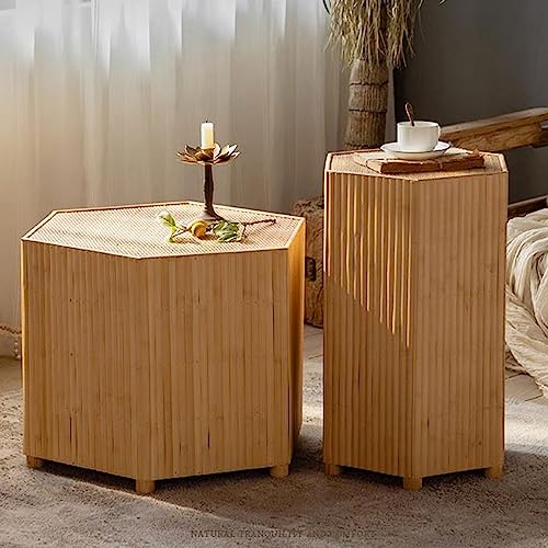 Table d'appoint avec plateau tissé main et petite table basse en bois de salon - 5
