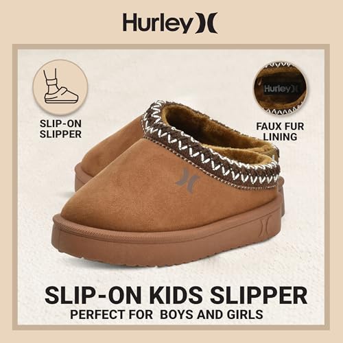 Hurley Kids Modi Slippers – Indoors and Outdoors, Boys and Girls Slip On Slippers, Durable - Slip On Clogs with Faux Fur Fleece Lining - Warm Winter House Shoes, Chestnut by Hurley - Image 2