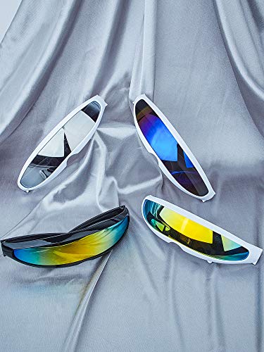 Image of 4 Pairs Futuristic Narrow Cyclops Sunglasses Robot Space Costume Color Mirrored Lens