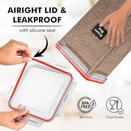 Image of WHITE FEATHER SUPPLIES 2 PC [7 Qt / 6.5L / 220 Oz] Large Food Storage Containers with Lids Airtight - BPA Free Clear Plastic Kitchen and Pantry Storage Containers for Cereal, Flour, Sugar, Rice
