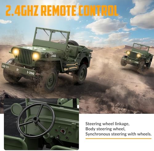 Image of JOYJAY Remote Control Truck, RC Willys Military Jeep Car 1 /10 Scale with Rechargeable Battery 2.4Ghz 4x4 Off-Road Remote-Control Crawler Vehicle for Boys Adult, Birthday Gift