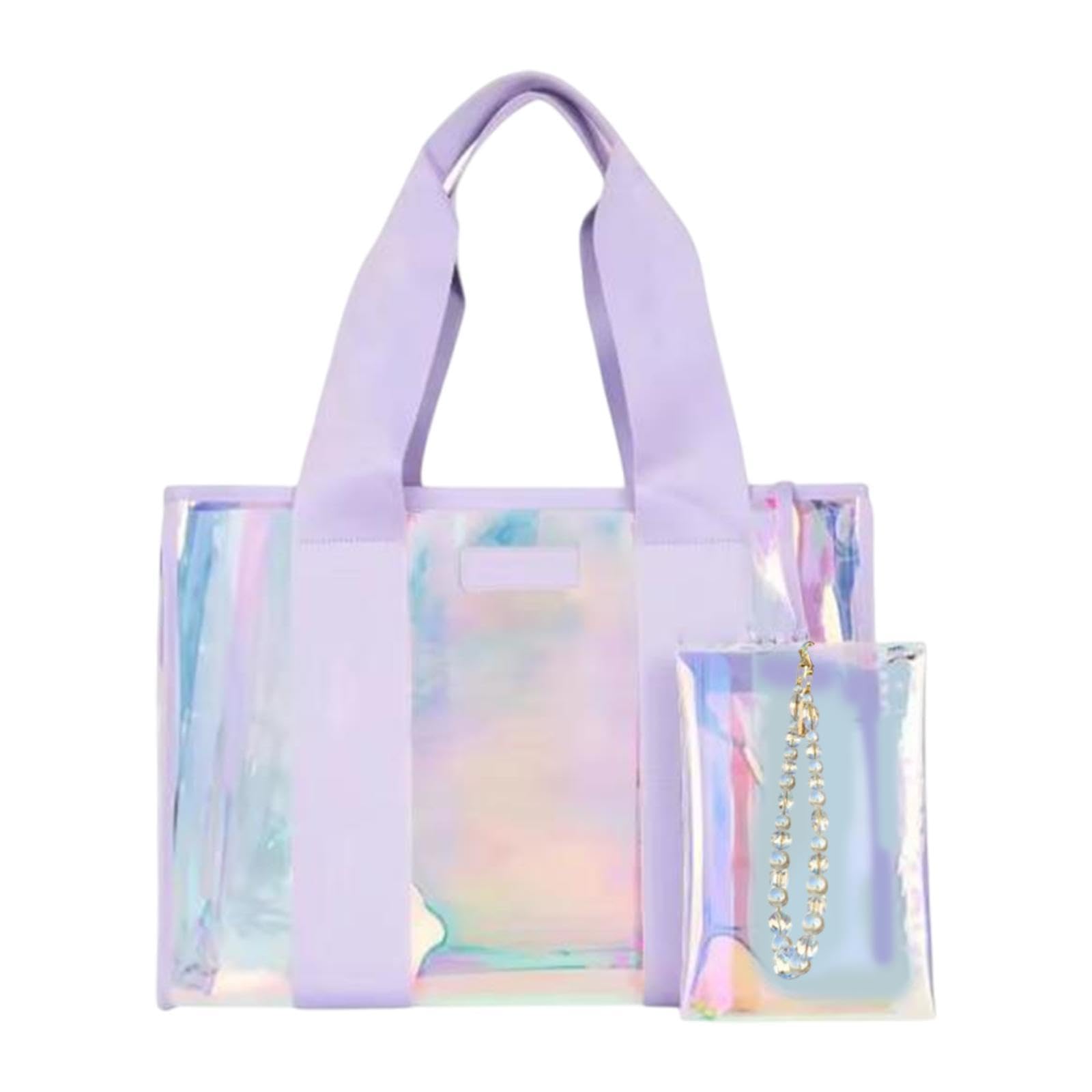 Beach Tote Bag Thick PVC Multipurpose Waterproof Women Handbag for Travel Music Festival Vacation Outdoor Sports Swimming Violet