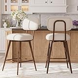 MALOL 26“ Swivel Bar Stools Set of 2, Mid Century PU Leather Counter Height Bar Chairs with Low Back and Metal Legs, Modern Bar Stool Chair for Kitchen Island, Beige