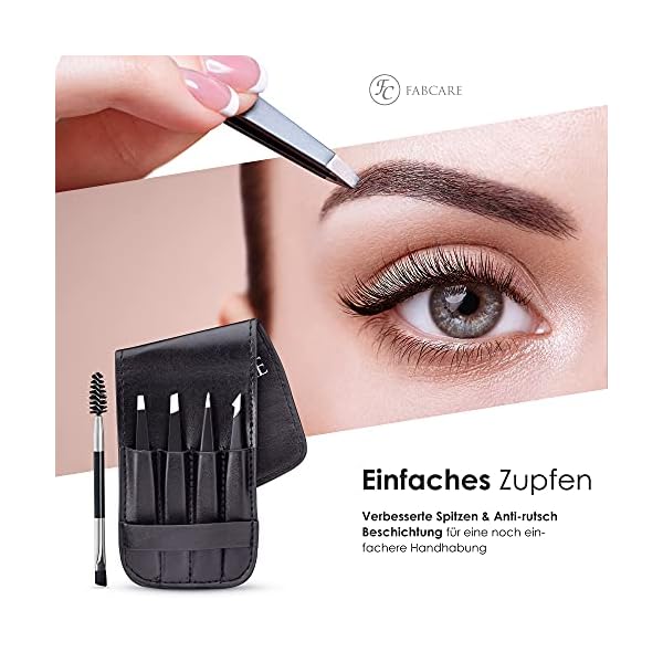 FABCARE Augenbrauen Pinzetten Set mit Etui und Augenbrauenbürste (5-teilig) - Verbesserte Spitze - Pinzette Augenbrauen… – Bild 3