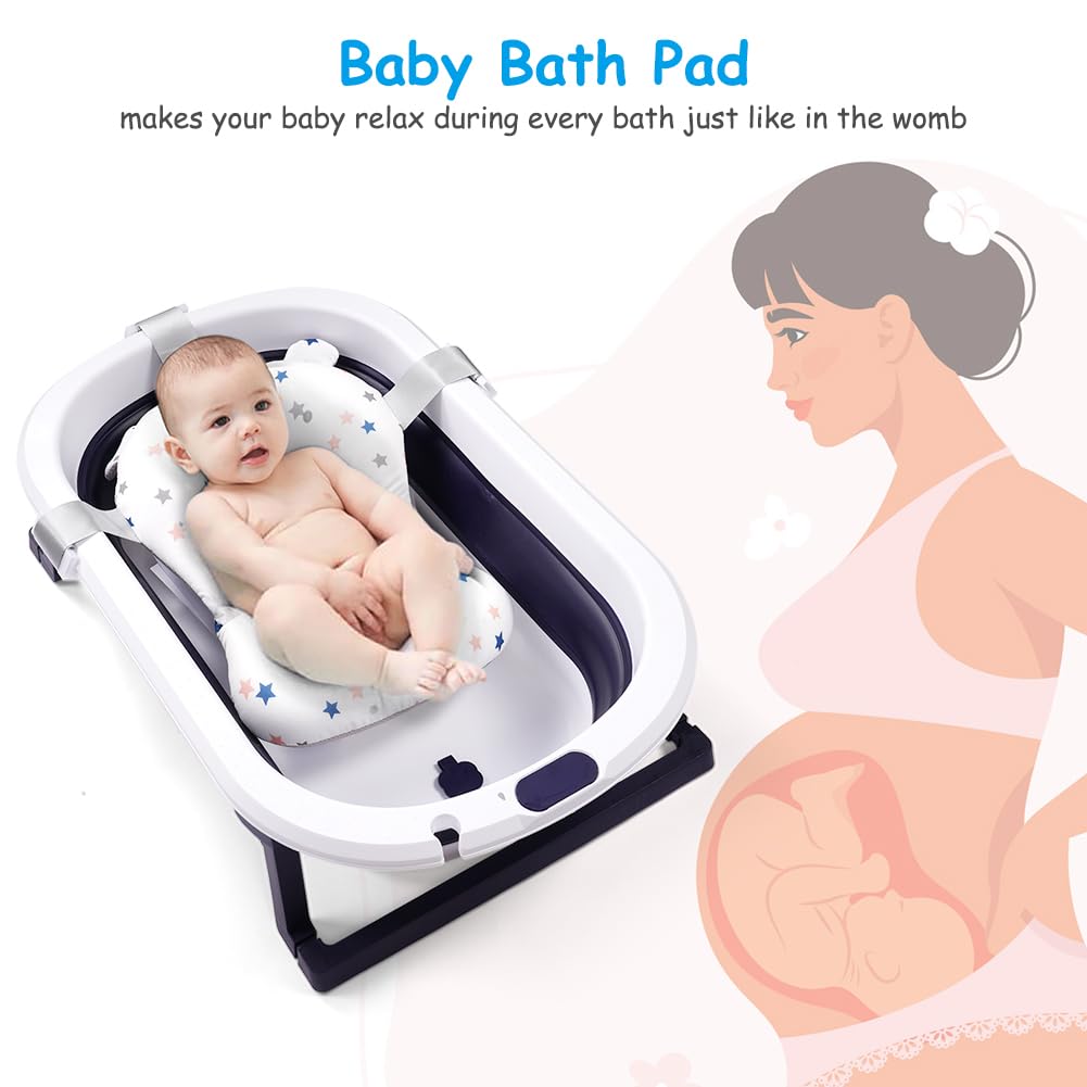 Coussin de Bain pour Nouveau-né, Tapis de Bain Antidérapant Support Siège Pliable Baignoire Bébé 0-18 Mois