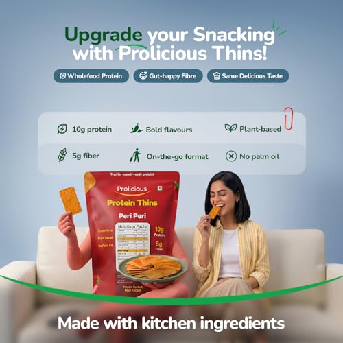 Image of Prolicious Thins Peri Peri High Protein Chips | Upgrade Your Snacking | 10g Protein + 5g Fibre | Same Crunch, Snack Smarter | Plant Based, Gluten Free | No Palm Oil | 50g