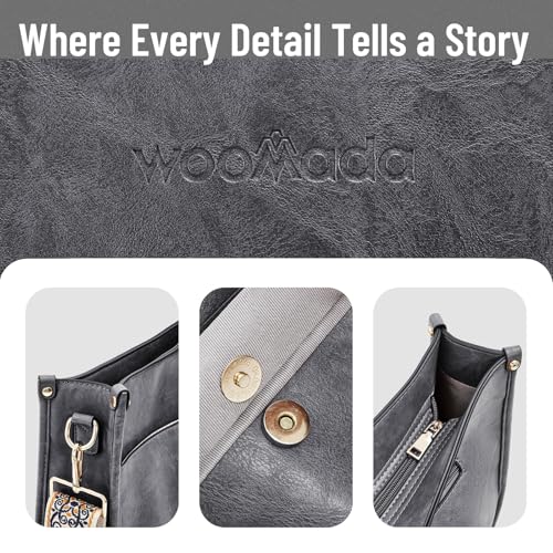 Image of WOOMADA Crossbody Bags for Women Vegan Leather Handbag Trendy Hobo Shoulder Bag with 2 Adjustable Strap(1pc-dimgrey)