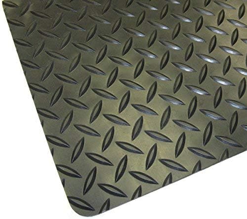 American Floor Mats - Diamond Plate Runner Mats - Durable, Abrasion Resistant Vinyl Mats, Rolls Black, Yellow Edge 3/16" Thick x 5' x 50'