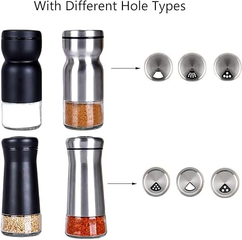 Miniatura 3 de SEIWEI Dispensador de sal y pimienta, acero inoxidable y vidrio, para sal de mar, pimienta, especias, cocina, barbacoa, condimento con agujeros de
