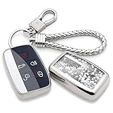 Senauto Car Key Fob Cover for Land Rover,Full-Coverage Quicksand Key Case with Keychain Key Chain Ring for Land Rover Range Rover Evoque Discover Sport Freelander & Jaguar XE XF XJ F-Type (Silver)