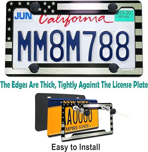 Image of License Plate Frame American Flag, Black Patriotic Plate Frame