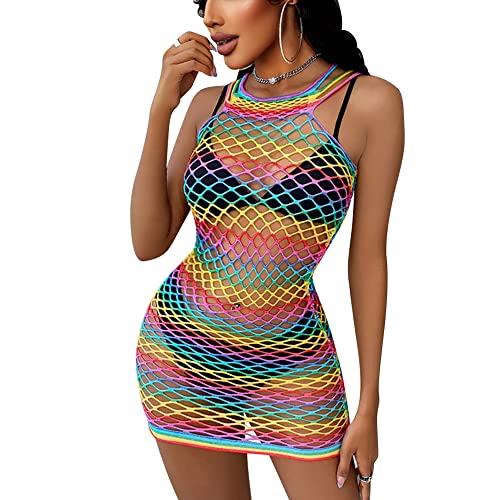 Robe de festival pour femme en maille arc-en-ciel chic