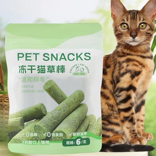 Cat Teething Sticks - Cat Grass Teething Stick - Hairball Removal Freeze-Dried Chicken Treats - Natural Care Chews For Teeth Cleaning, Appetite Boosting For Indoor Kittens & Adult Cats – Image 4