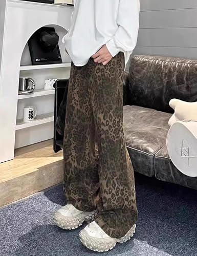 Mens Leopard Print Baggy Jeans Y2K Grunge Vintage Cheetah Pants Straight Legs Hip Hop Jeans2
