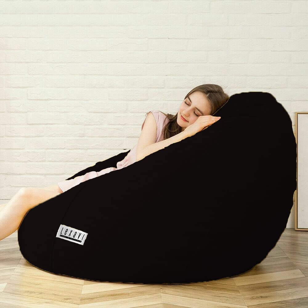 LEXAVI Brand - 4XL Jumbo Size | Ready to Use | Beanbag & Footrest Filled with Beans - (Black, Faux Leather) 1