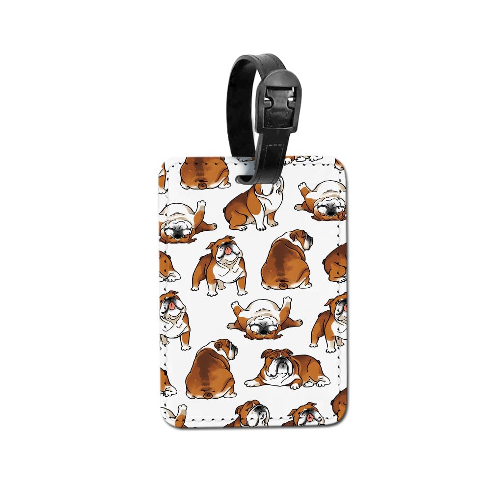 WIRESTER PU Leather Luggage Tag Name Tag Bag Tag for Travel Suitcase Baggage Luggage - English Bulldog Funny Playful Postures