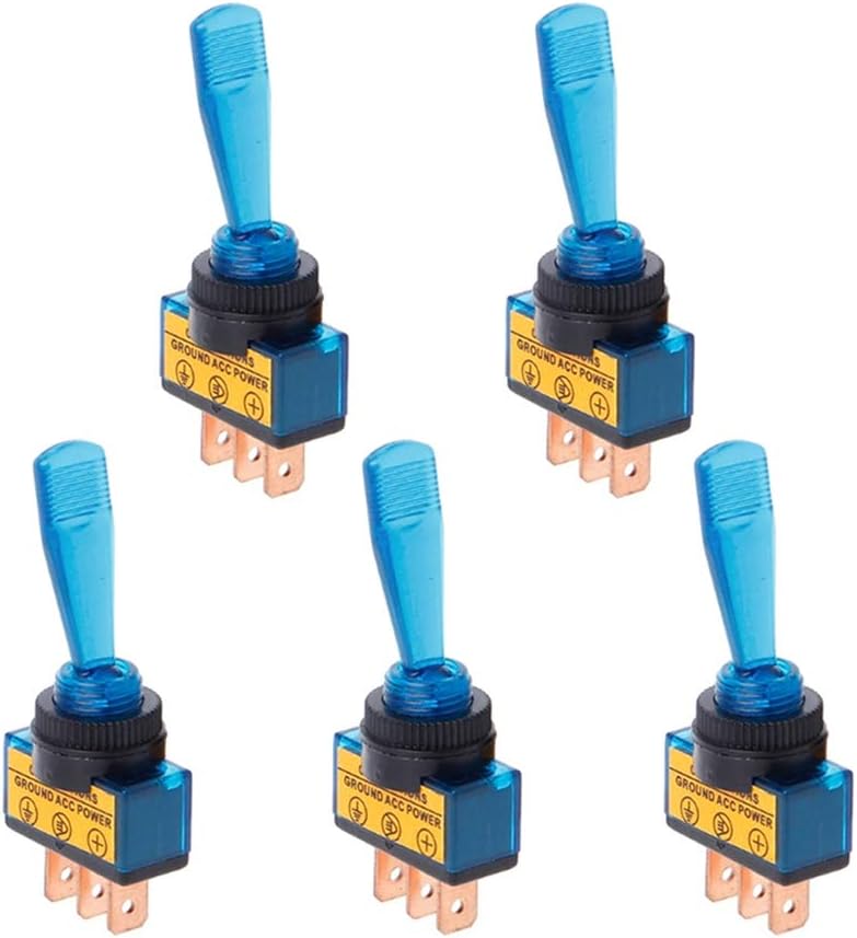 ESUPPORT Car Auto 12V 20A Red LED Light SPST Toggle Rocker Switch Pack of 5