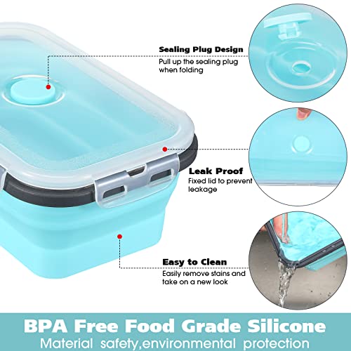 8 Pieces Collapsible Food Storage Containers Foldable Silicone Lunch Containers With Lids, 4 Pcs Silicone Rectangle Collapsible Bowls And 4 Pcs Round Food Bowls, Microwave Freezer And Dishwasher Safe #TOP2
