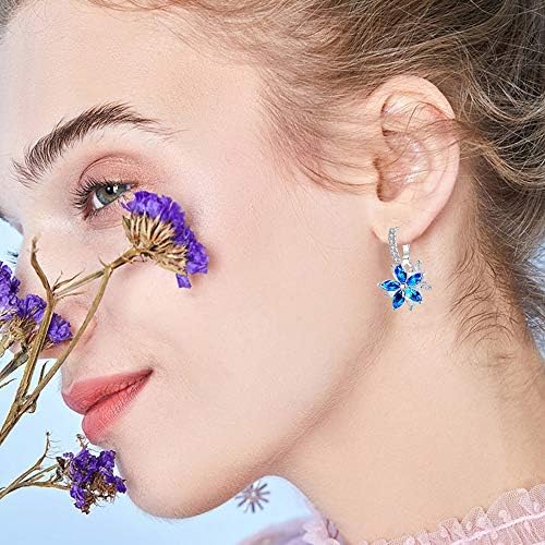 Jösva Silver Hoop Earrings for Women, White Gold Plated Double Flower Hoop Earring with Cubic Zirconia, Hypoallergenic Crystal Hoop Earrings, Size:13mm * 22mm, Color: Blue, Gift for Christmas