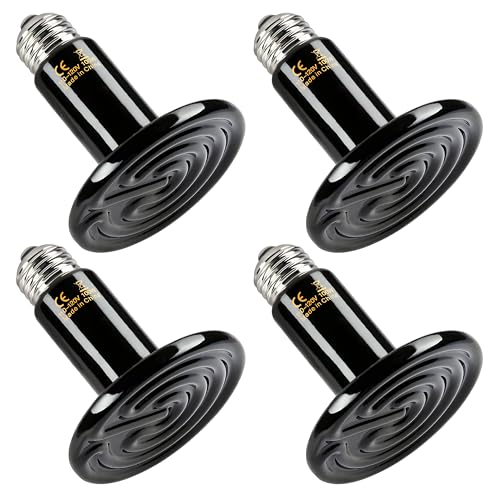 Image of HealSmart 100W Reptile Heat Lamp Ceramic Heat Emitter, No Light Emitting Heat Bulbs, Suitable for Snake /Lizard /Spider, Plant Growth and Incubating Chicken, 4-Pack