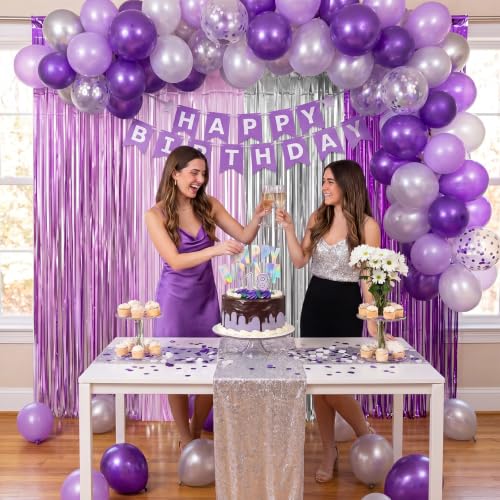 Frienda 4 Pcs Purple and Silver Fringe Backdrop Curtains 6.6ft by Frienda - Used condition - Image 4