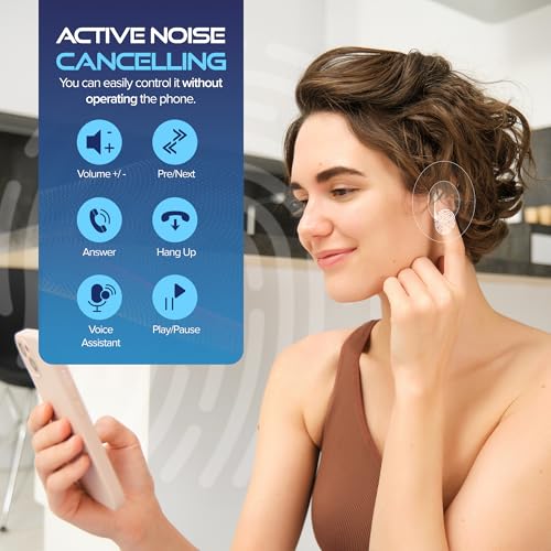 1W1L Wireless Earbuds – Smart Touch Bluetooth Earphones Noise Cancelling Earbuds with Fast Charging Case – Adaptive EQ Wireless Headphones Bluetooth – IP7 Waterproof Headphones