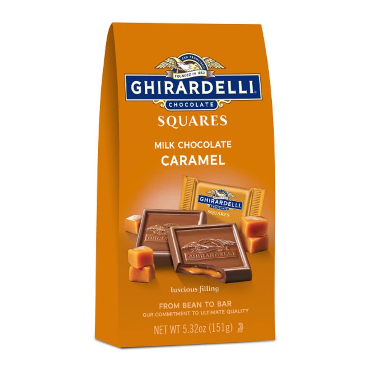 GHIRARDELLI Milk Chocolate Squares with Caramel Filling, Milk Chocolate Caramel Candy Squares, 5.32 