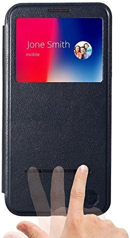 Nouske iPhone X/iPhone 10 5.8 Inch Smart Sensor Touch View Window Flip Case Cover, Embedded Magnetic Closure Secure Lock and Stand Feature, TPU bumper shell cradle, 360 protection, Navy Blue