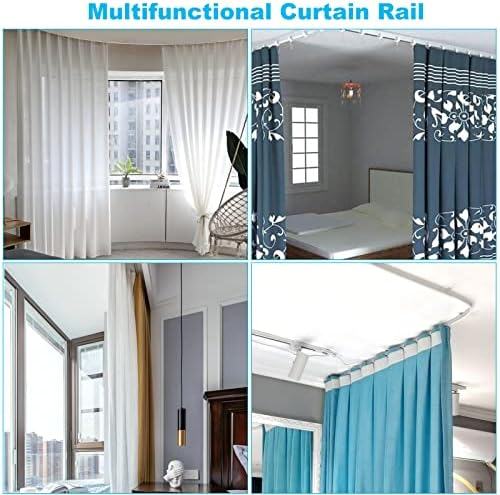 AKOLAFE 5M Ceiling Curtain Track, 16.4ft Bendable Flexible Ceiling Mounted Curtain Rail Track, Heavy Duty Bay Window Curtain Tracks and Fittings for Curtain Rail with Track Curtain System
