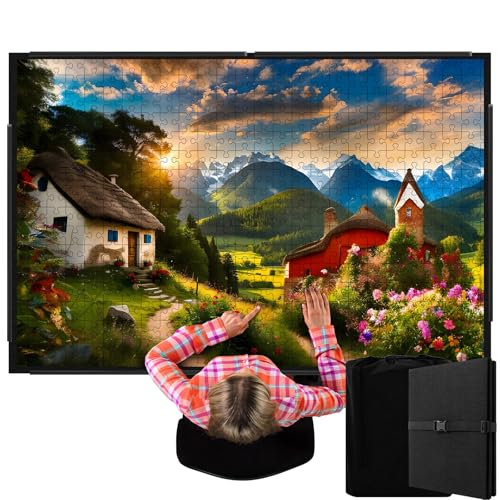 Fanfanwin 3000 Pieces Folding Felt Jigsaw Puzzle Foldable Board Mat with Non Slip Surface Puzzle Mat 55" x 37" Extra Large Portable Jigsaw Board with Storage Bag for Adults Tray