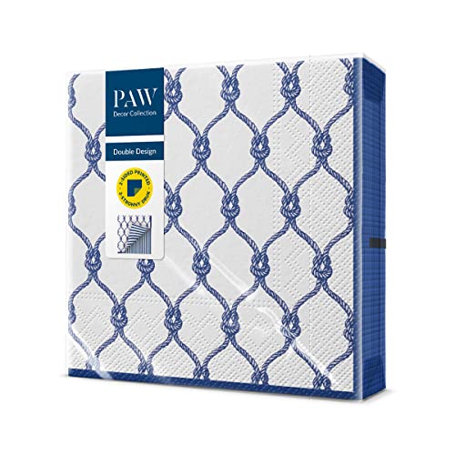 PAW - Servilletas de papel de seda de 3 capas, 33 x 33 cm, 20 unidades, rayas de nudo de mar, servilletas, ideal para uso diario, ocasiones especiales y fiestas Cover