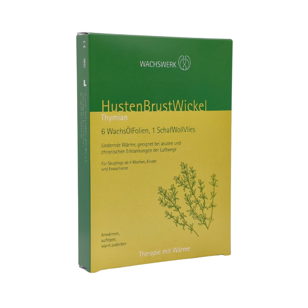 Husten Brust Wickel Thymian Wachswerk 1x 6 Stk. I Wärmewickel mit lindernder Wärme für Brust & Atemwege I Für Babys, Kinder & Erwachsene I inkl. Wollvlies I Spar-Set plus Pharma Perle give-away