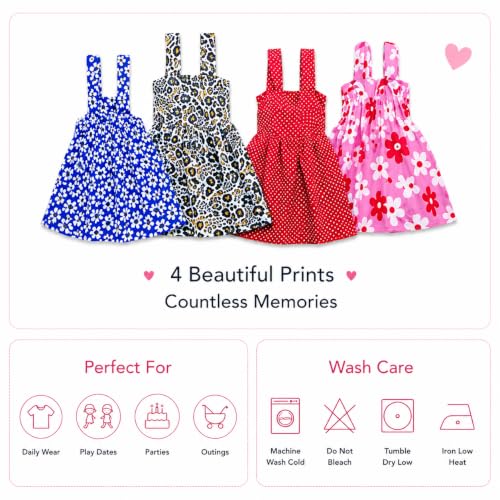 Image of Baby Girl's Knee Length Comfortable Square Neck Multi-Color Frock (Pack of 4)