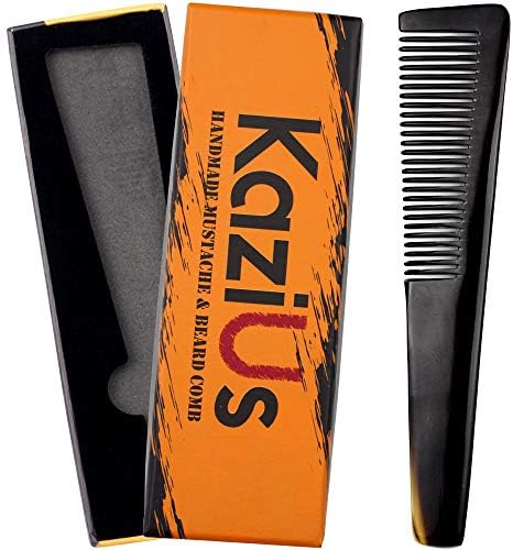 KaziUS Beard & Mustache Comb for Men, Facial Hair Grooming & Styling, Use Wet or Dry. Pocket-sized Handmade Horn Comb of Quality Durable, Saw-Cut and Hand Polished.