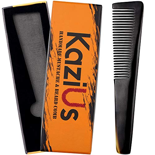 Kazius Beard & Mustache Comb For Men, Facial Hair Grooming & Styling, Use Wet Or Dry. Pocket-Sized Handmade Horn Comb Of Quality Durable, Saw-Cut And Hand Polished. #TOP6