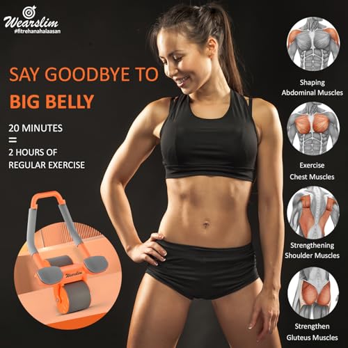 Image of Wearslim Abs Roller for Men & Women with Advanced Automatic Rebound, Strong Elbow Support, Timer, Mobile Holder & Knee Pad