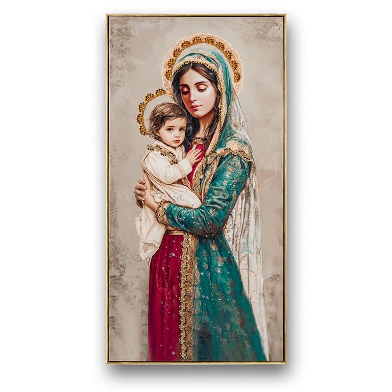 Tableau Vierge et enfant cadre doré pour sérénité de la maison