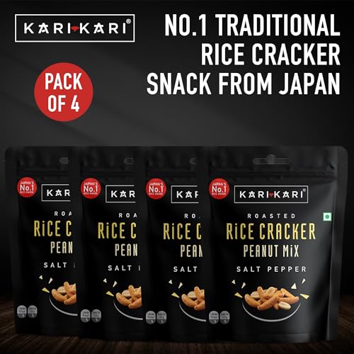 Image of Kari Kari Salt Pepper Rice Cracker & Peanut Mix | Crunchy Japanese Snacks | Roasted, Non-Fried Healthy | 100% Vegetarian | Party Snacks (56g x Pack of 12)