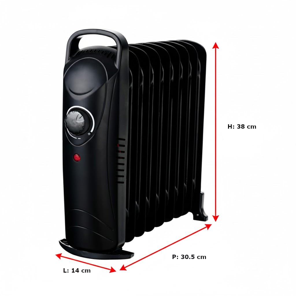 BRICOZONE Radiatore Elettrico A Olio 800W Con 7 Elementi Riscaldanti Termostato Regolabile Basso Consumo Per Casa Ufficio Camera Da Letto Riscaldamento Silenzioso Con Maniglia Di Trasporto