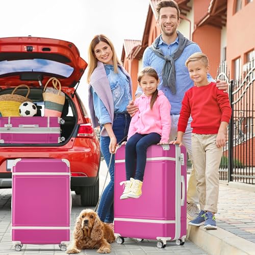 Versatile Travel Solutions with 3-Piece Hardshell Luggage Set, Lightweight, 20" and 24" Suitcases, Cosmetic Case, Pink3