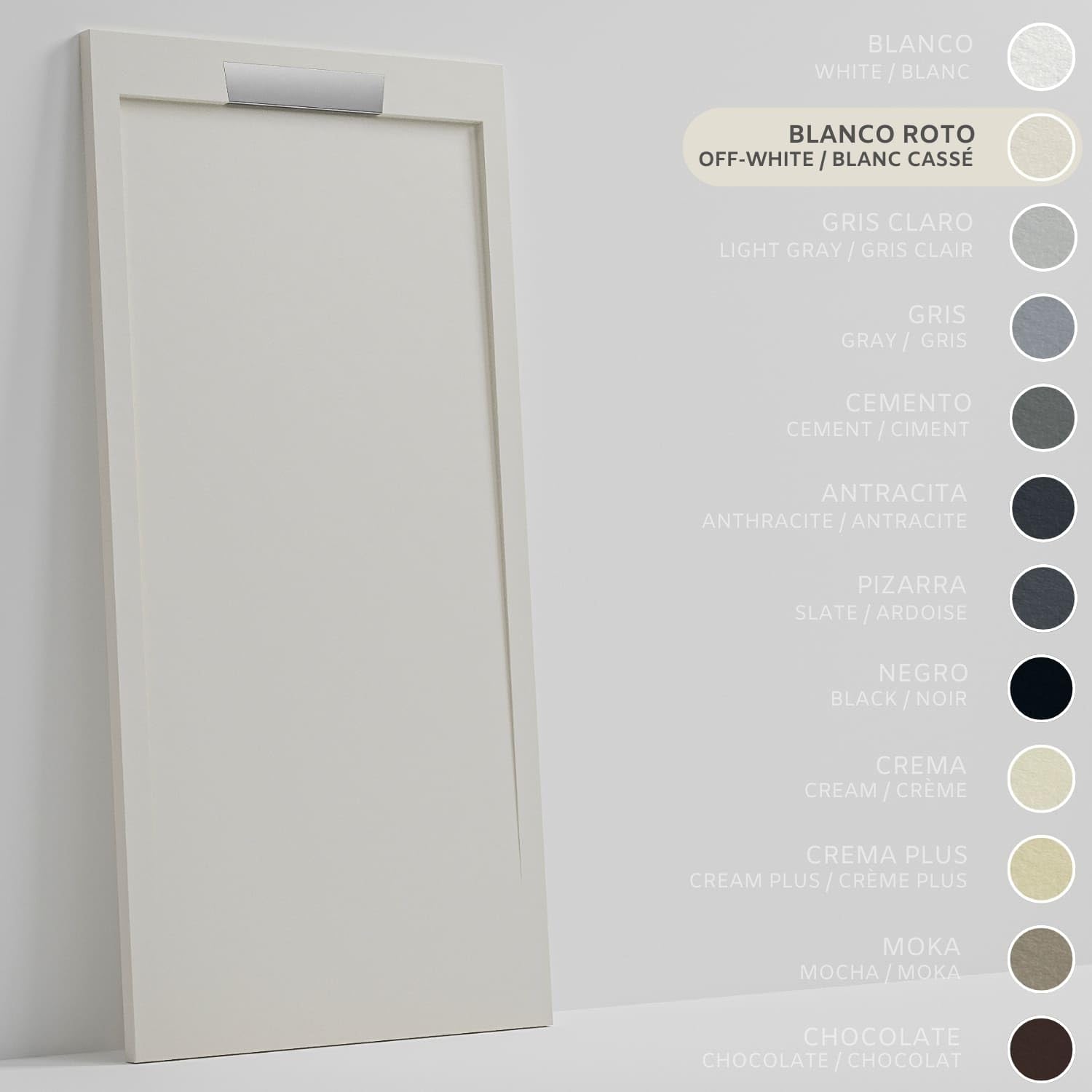 SoulHome Plato de Ducha Resina BLANCO ROTO 110X70 Diseño Elegante | Antideslizante C3, Extraplano, Resina y carga mineral, Textura Liso Piedra, Antibacteriano, Gel-coat, Incluye válvula desagüe